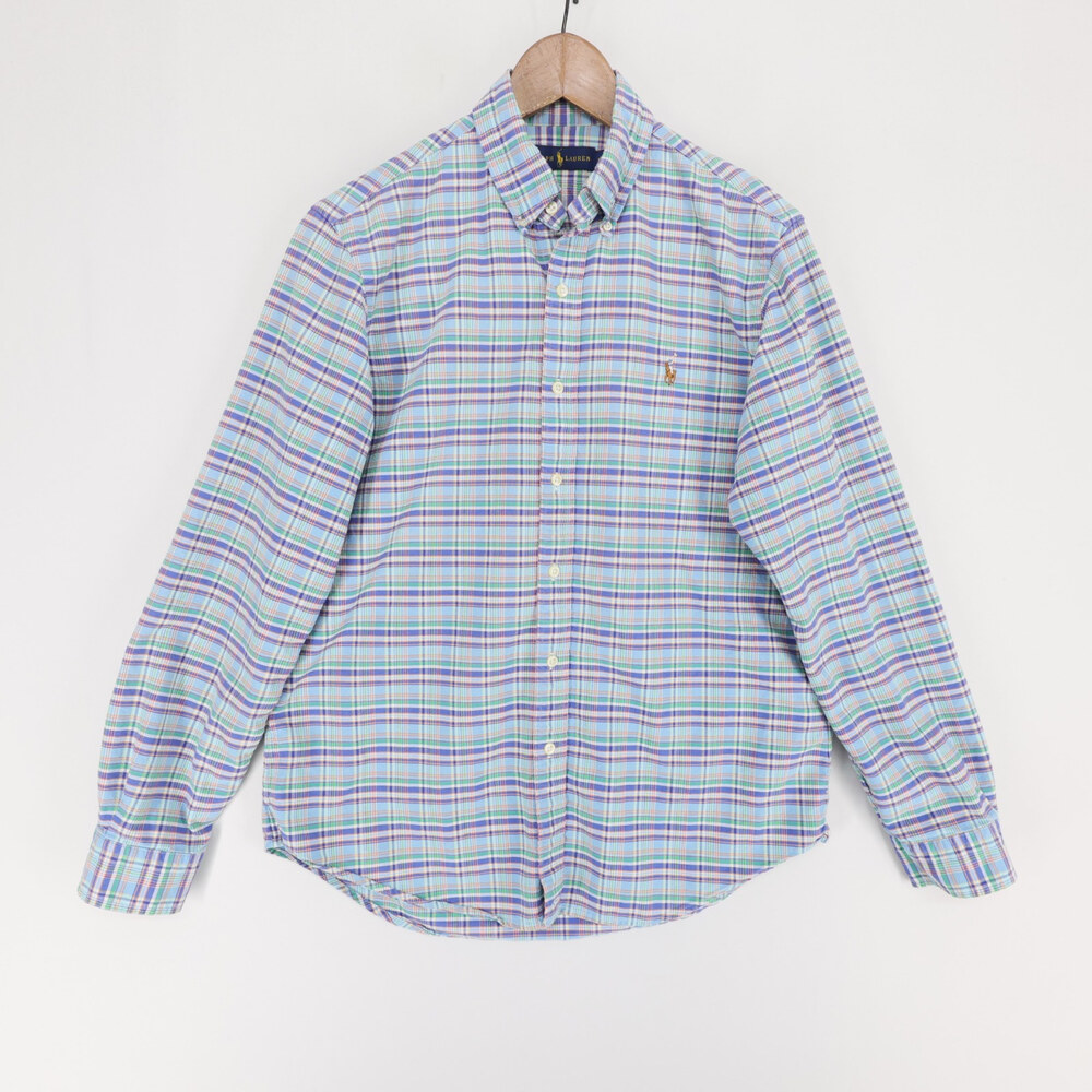 Ralph Lauren Button Down Shirt Mens M Blue Plaid Long Sleeve Pony Logo Cotton